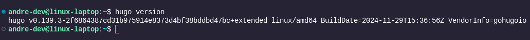 Captura de tela mostrando o resultado do comando hugo version